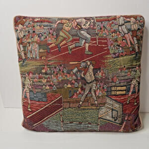 VTG Tapestry Sports Large Throw Pillow 16”‎ Baseball Football Tennis Basketball